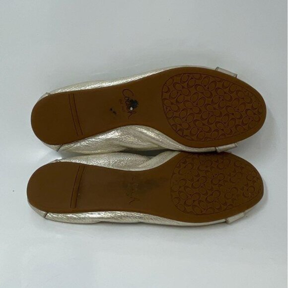 COACH Dora Cuba Gold Crackled Metallic Leather Ballerina Flats Size 9.5 - Picture 7 of 11